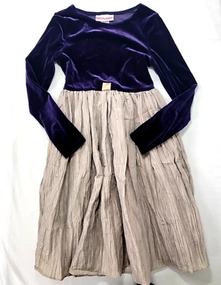 Emily West Girl's Dress Long Sleeve Party Social Size 12 Purple Gray Lined Skirt - Image 1 of 4