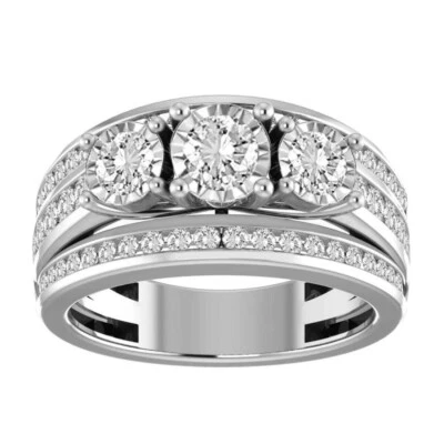 1.50ctw Diamond Three Stone Womens Ring Band 14k White Gold - Image 1 of 2
