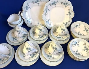 Vintage Fine Bone China Tea Set Aynsley Pale Turquoise Floral & Gold - Picture 1 of 11