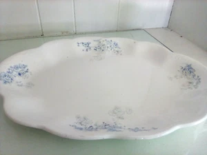 Antique Smith Phillips Semi Porcelain White Platter w Blue Flowers Farmhouse Chi - Picture 1 of 10