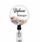 Personalized Badge Reel ID Holder Featuring A Cluster Of Flowers, T30