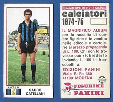 1974/75 PANINI FOOTBALLERS FIGURE - NEW/NEW - 175 CATELLANI - INTER
