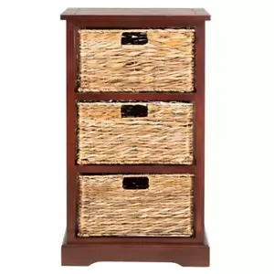 SAFAVIEH End Table 29.5"x17.3"x13.4" w/ Storage Wicker Bin Rectangle Wood Cherry - Picture 1 of 11