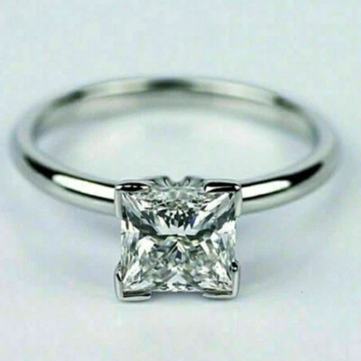 1.5CT Princess Cut Moissanite Solitaire Engagement Ring in 14K White Gold Plated - Image 1 of 4