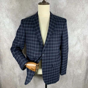 Jack Victor Blazer Jacket Men 42R Blue Windowpane Sport Coat Flannel Soft - Picture 1 of 16