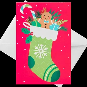 Weihnachtsstrumpf Lebkuchenmann - 4x6 Weihnachtskarte mit Umschlag Holiday Style - Bild 1 von 3