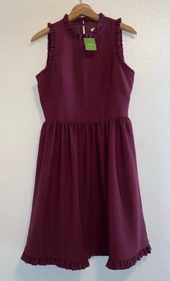 Mini Vestido Kate Spade Ma Cherie Volantes Sin Mangas Ajuste y Acampanado Vino Talla 6 NUEVO Foto 1 de 4