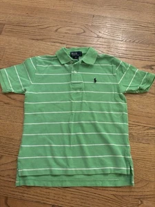 Polo Boys 6Y Green And White Striped Collared Short Sleeve Shirt - Picture 1 of 3