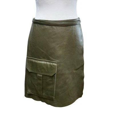 Minifalda cargo envolvente de cuero Ganni Lamb talla 42 EE. UU. 10-12 verde militar militar militar del ejército Foto 1 de 4