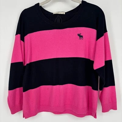 Vintage Abercrombie & Fitch Stripe Sweater Sz L Pink Black Bow Back Y2K 2000s - Image 1 of 4