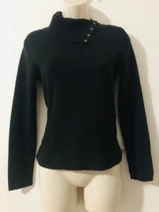 Ralph Lauren Womens Medium Asymmetrical Button Sweater Black Turtle Neck - Picture 1 of 5