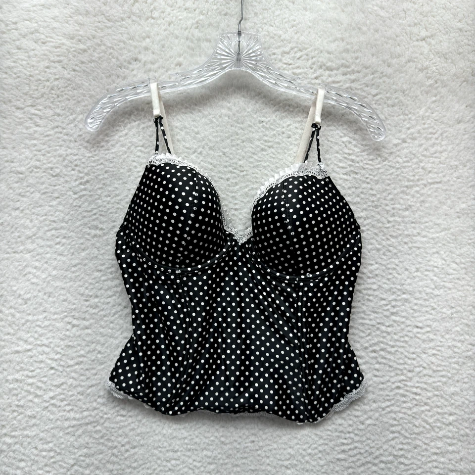 Corsé Bustier Lencería Grande Negro Blanco Lunares Satén Deshuesado Rockabilly Mod Foto 1 de 4