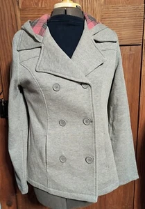OP Ocean Pacific Gray Double Breasted Hooded Women Coat Size M (7-9) PET RESCUE - Picture 1 of 5