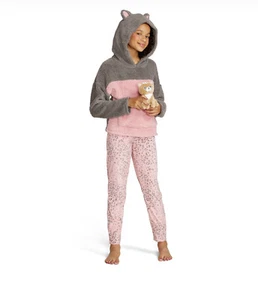 NWT 5 6 JUSTICE kitty cat TOY leopard pajamas sherpa pajamas christmas winter 3p - Picture 1 of 4