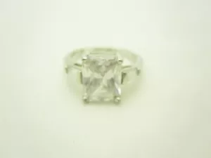 Anello di Fidanzamento Argento Sterling Rettangolare Baguette Accenti Zirconi Chiari Misura 7 - Foto 1 di 3