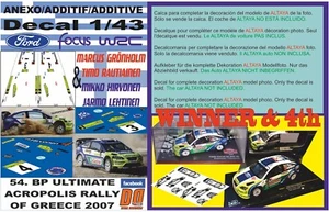 ANEXO DECAL 1/43 FORD FOCUS GRONHOLM & HIRVONEN R.ACROPOLIS 2007 WINNER & 4 (01) - Imagen 1 de 1