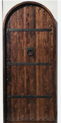 Rustic reclaimed lumber arch top door solid wood storybook Planks hand made iron - Image 1 of 4