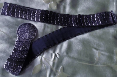 Женский ремень винтажный черный с гравировкой металлический эластичный/эластичный ремень длина 39 дюймов - Изображение 1 из 4