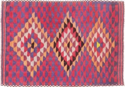 Ковер афганский келим сумах галмури 180x270 ручной работы красный геометрический - Изображение 1 из 4