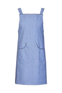 Delantal irlandés vintage 100 % algodón azul a rayas bolsillo frontal talla ú... - Imagen 1 de 3