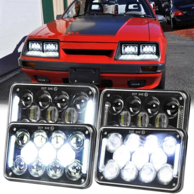 4PC For Ford Mustang 1979-1986 Black 4x6" inch LED Headlights Hi-Lo Halo DRL H4 - Image 1 of 4