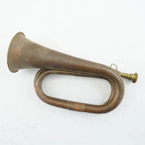 Antico corno militare in ottone 12" 1800 1900 rame strumento musicale vintage - Foto 1 di 9