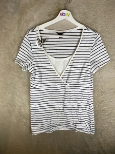 H&M Casual T-Shirts Top Size L Womens White Striped Short Sleeve - Picture 1 of 10