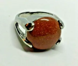 Vintage Silver Metal Sunstone Ring 1980' Size S - Picture 1 of 6