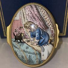 Halcyon Days Girl Black Cat Trinket box Hand Painted England Smithsonian Rare