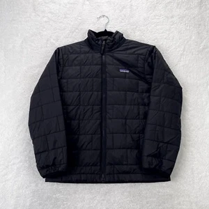 Patagonia Jacket Boys Medium 10 Black Nylon Puffer Coat Pockets Mock Full Zip - Picture 1 of 9