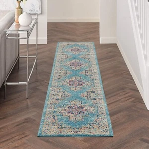 Nourison Passion Light Blue 2'2" x 10' Area Rug, Boho, Traditional, Runner - Picture 1 of 8