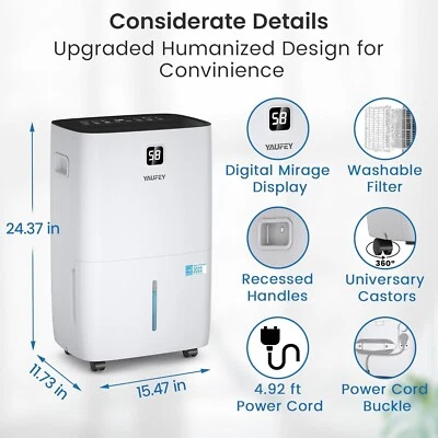 Yaufey 150 Pints Energy Star Dehumidifier w/ Pump,Covers Up to 7000 Sq. Ft. -NEW