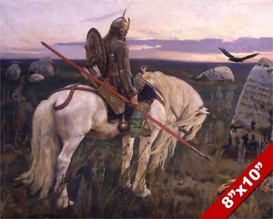 CABALLERO ESTILO VIKINGO EN ARMADURA A CABALLO CON LANZA PINTURA ARTE IMPRESIÓN EN LIENZO REAL - Imagen 1 de 5