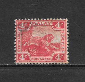 MALAYA SCOTT 44b USED FINE - 1919 4c SCARLET ISSUE - TIGER - Picture 1 of 2