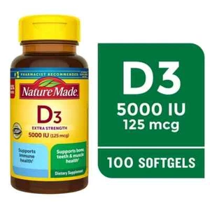 Nature Made Extra Strength Vitamin D3 5000 IU (125 mcg) Softgels, 100 Count - Picture 1 of 1