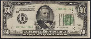 Fr.2100-J 1928 Kansas City $50 Numeric Seal Federal Reserve Note Fine - Picture 1 of 2