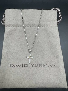 David Yurman Sterling Silver Petite Diamond Cross With Diamonds & 18k Gold 17” - Picture 1 of 10