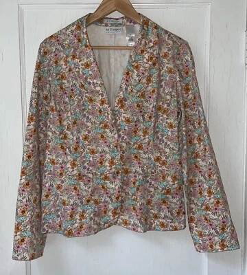 Blazer Liz Claiborne Talla 10 Floral Aldeano Bolsillos Elásticos Casa Carrera Foto 1 de 4