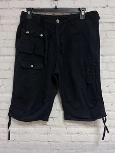 Sean John 34 Pants Black Drawstring Snap Pockets Baggy Skater Capri Linen - Picture 1 of 12