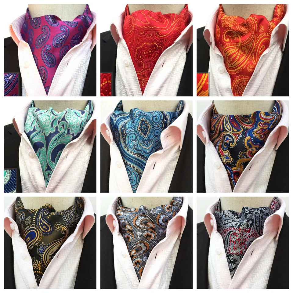 Cravat Ascot Tie Purple Red Yellow Blue Black Grey Silver Paisley 100% Silk  - Image 1 of 1