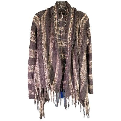 Free People Cardigan Sweater Womens SP Brown Knit Acrylic Wool Drape Fringe Hem - Image 1 of 4