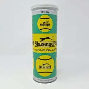 Vintage Metal Can of 3 Slazenger Tennis Balls Yellow Made In England New Sealed - Picture 1 of 9