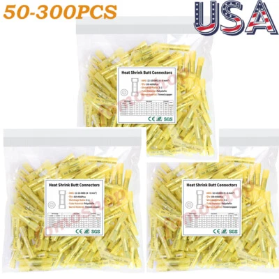 300Pcs Heat Shrink Waterproof Wire Connectors Butt Crimp Seal Terminals 12-10AWG - Image 1 of 4