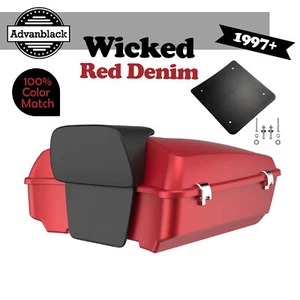 Wicked Red Denim Rushmore Chopped Tour Pack For 97+ Harley Touring/Softail - Picture 1 of 13