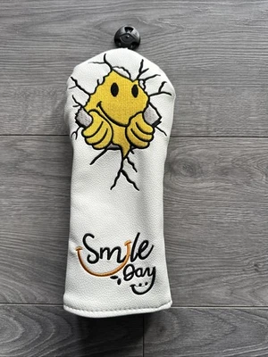 Smile Day Smiley Golf Fairwayholz Head Cover - weiß - bestickt - neu