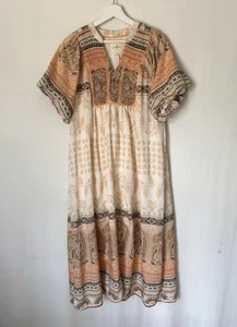 UMGEE Dress Small Womens Boho Maxi Long Puff Sleeve Floral Orange Aline New - Picture 1 of 13