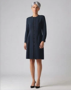 Debra Michaels Collection Black Midi Dress Long Sleeve Velvet Trim Buttons Sz 8 - Picture 1 of 15