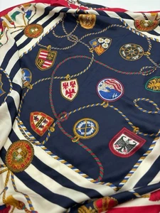 Vintage Talbots Silk Scarf - Nautical Chain Rope Tassel & Crest Print - Picture 1 of 5
