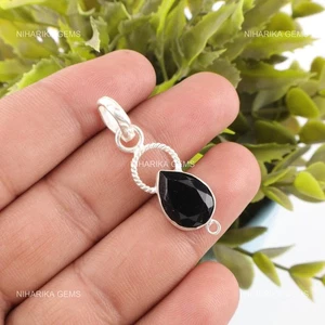 Onice Nera Gemma 925 Argento Sterling Nozze Natale Alla Moda Ciondolo Gioielli - Foto 1 di 9