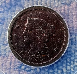 1856 P Library Head Large Cent ANACS Graded VG 10 . - Picture 1 of 4
